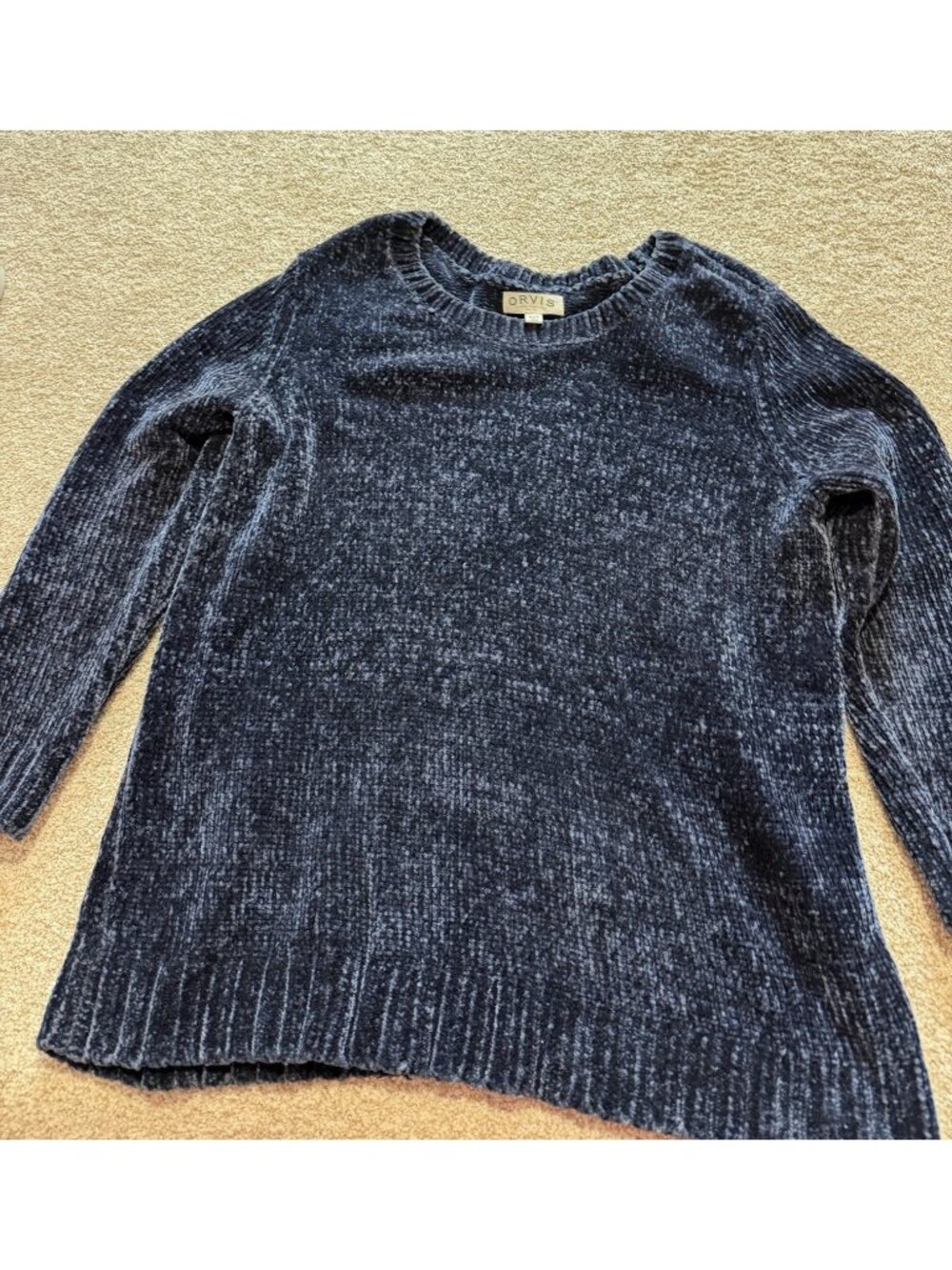 Orvis Chenille Women’s Dark Blue Pull Over Sweater Super Soft Stretch Size XL